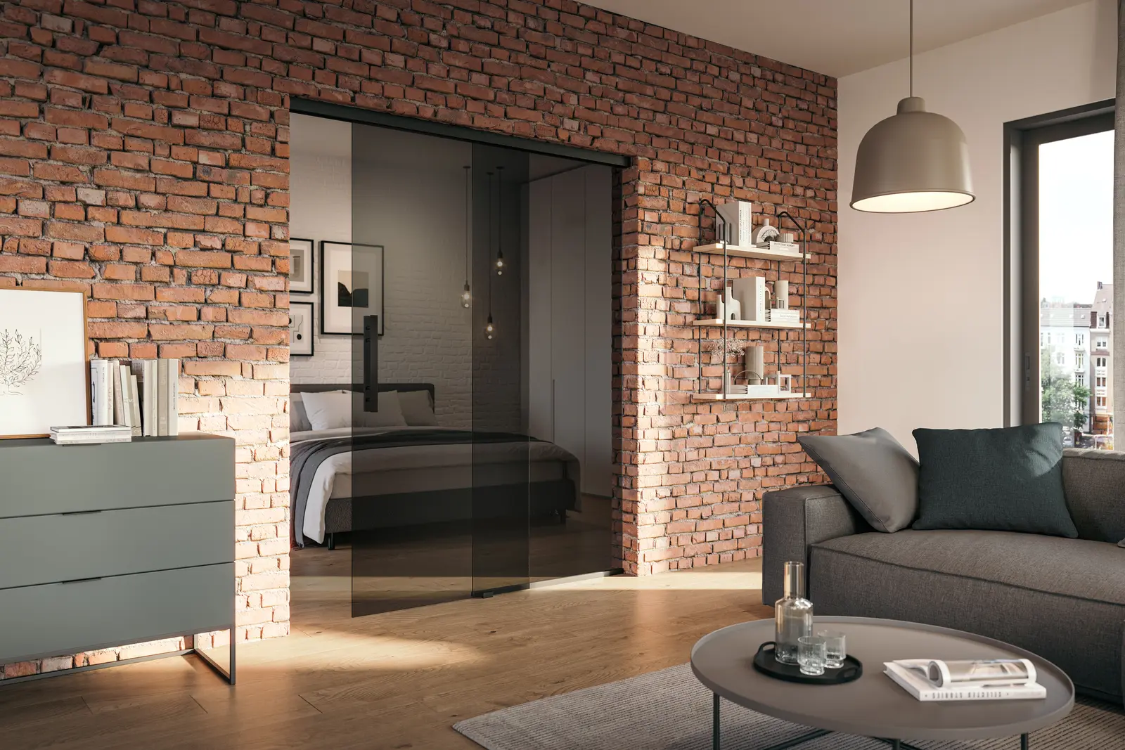 Schiebetür Hörmann Slide Compact mit verglastem Seitenteil black.edition